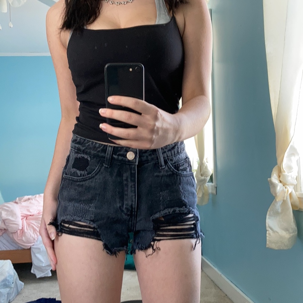 Black ripped jean shorts
